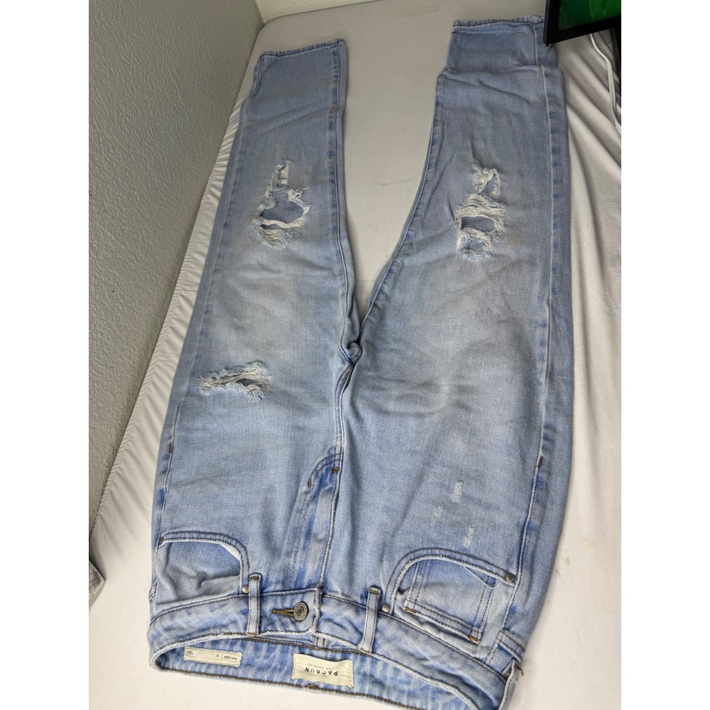 PacSun Mom Jeans Light Wash Distressed Ripped High Waisted Denim Size 25